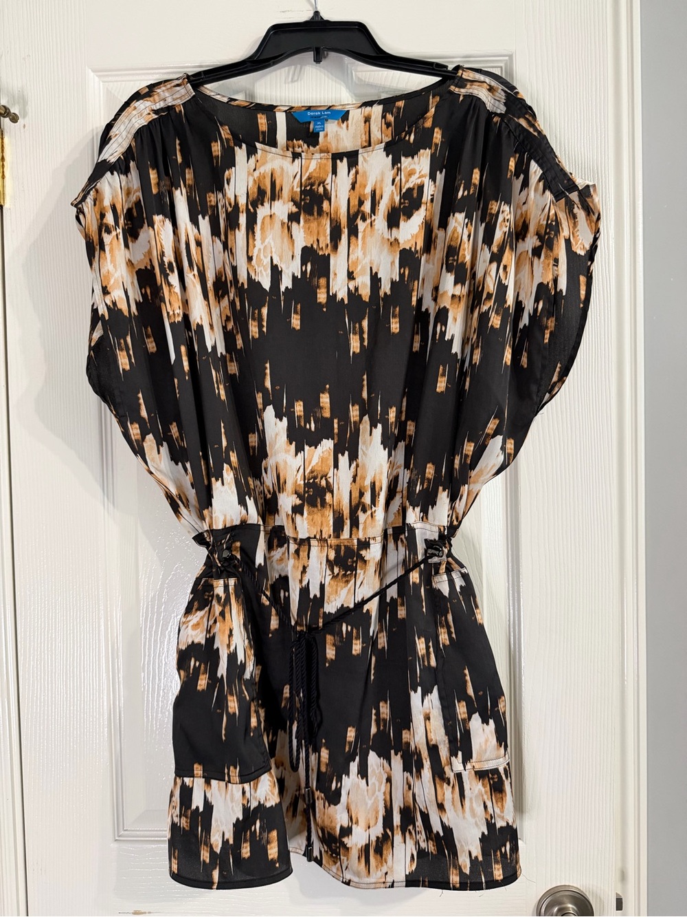 Derek Lam Black, Tan and White Abstract Tie-Waist Tunic